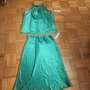 Nicole Miller 2 Piece Satin Camisole Midi A Line Skirt Set